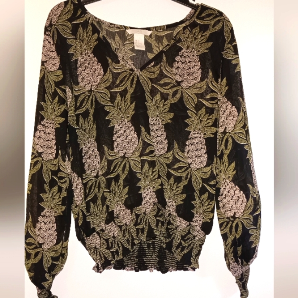H&M Green, Beige & Black Blouse. Size Small.